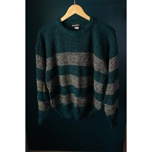 Vintage Turnabout Pullover Sweatshirt Gray & Teal Striped Size L Large USA